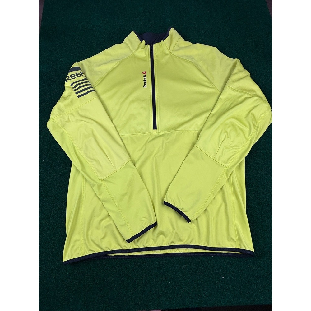 Reebok Speedwick Quarter Zip Pullover Neon Yellow Athletic Training Mens XL‎
